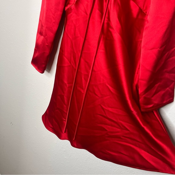 Gianni Bini Raini Satin Tie Red Dress Size 8 Long Sleeve A-Line Sexy Deep V - Picture 6 of 11